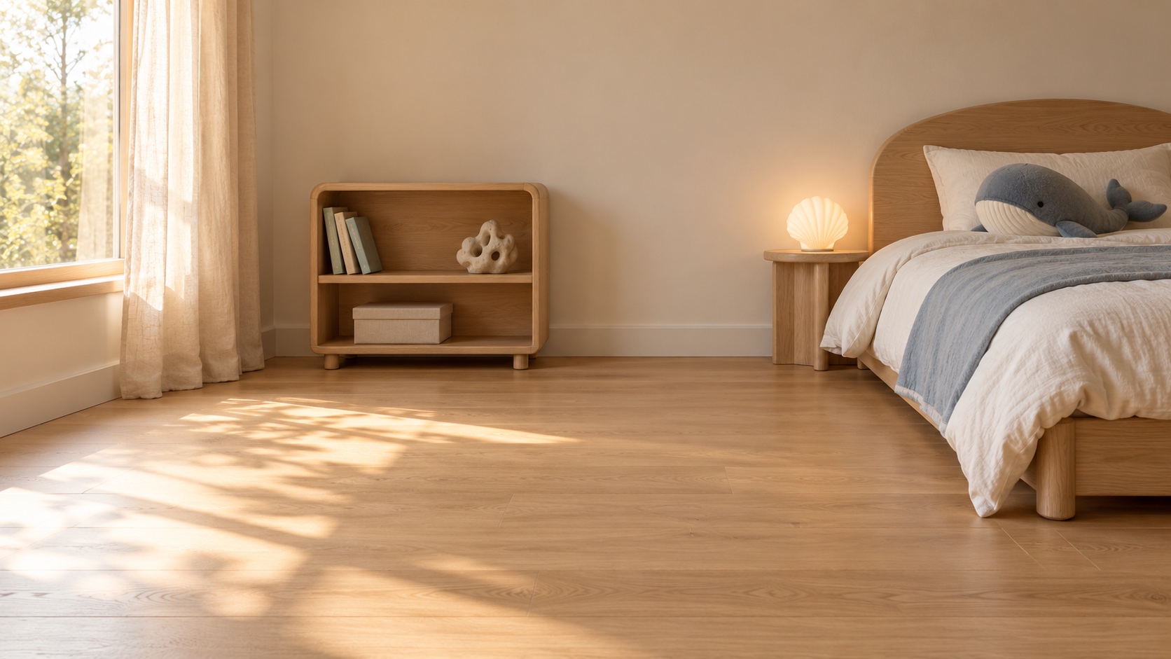 A calm real child's room ready to become an ocean world